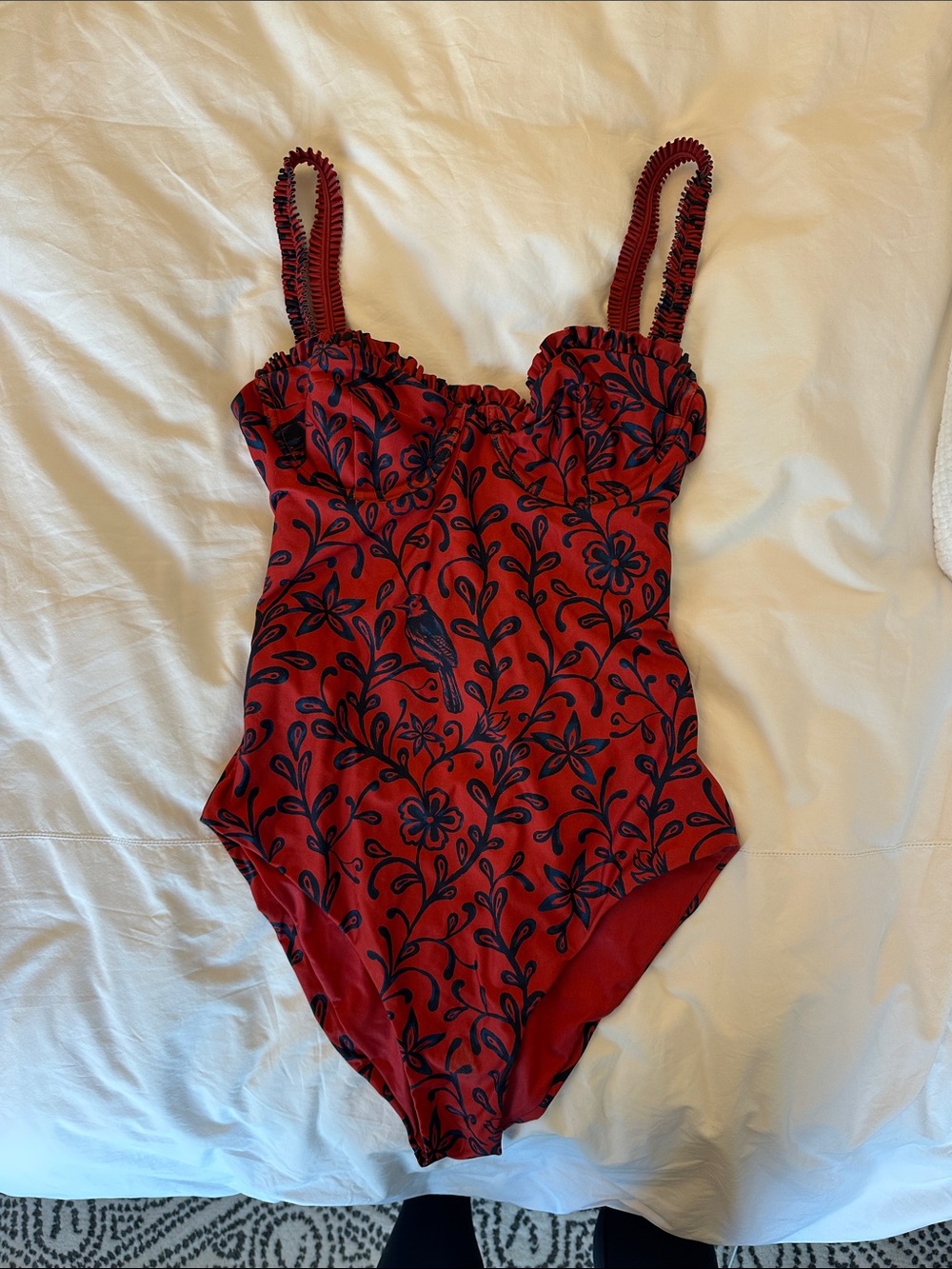 Agua Bendita Red One-Piece Swimsuit with Navy Floral Print